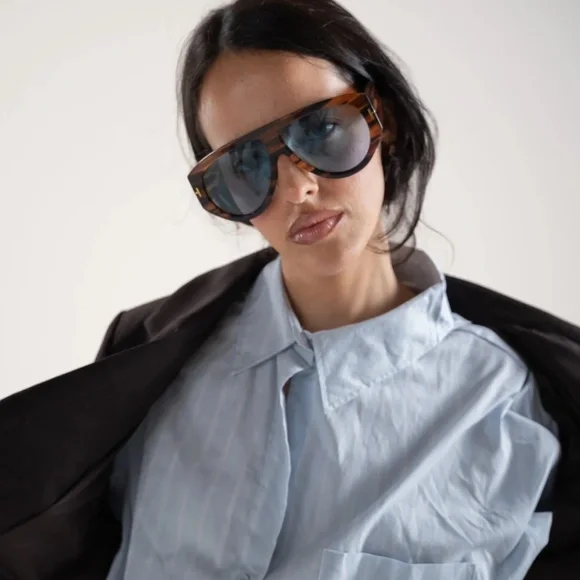 Tom Ford BRONSON Striped Brown Blue Sunglasses 60mm NWT - Picture 3 of 10